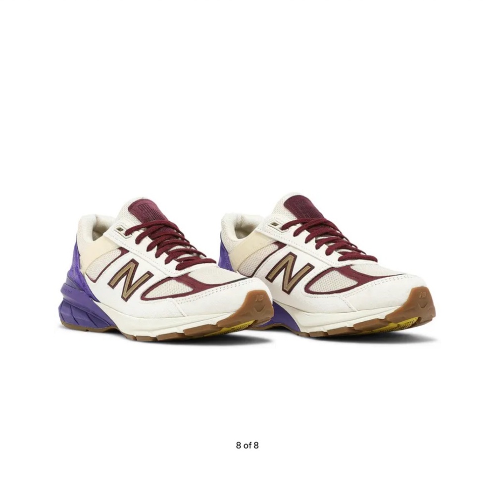 New Balance Cream, Burgundy and Purple 990v5 sneaker